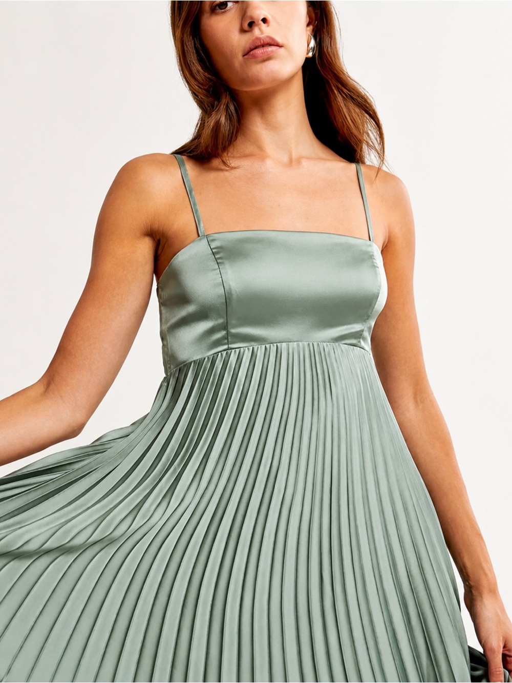 Abercrombie & Fitch Giselle Clasp Back Pleated Midi Dress Sage Green | Medium - Picture 2 of 10